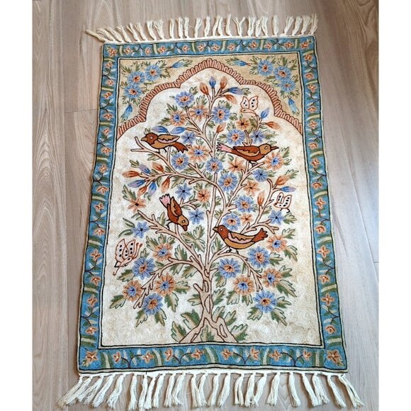 Kashmir Handmade Chain Stitch “Tree Of Life “ Rug 40"x 23" Birds multi color -lp - Picture 1 of 14